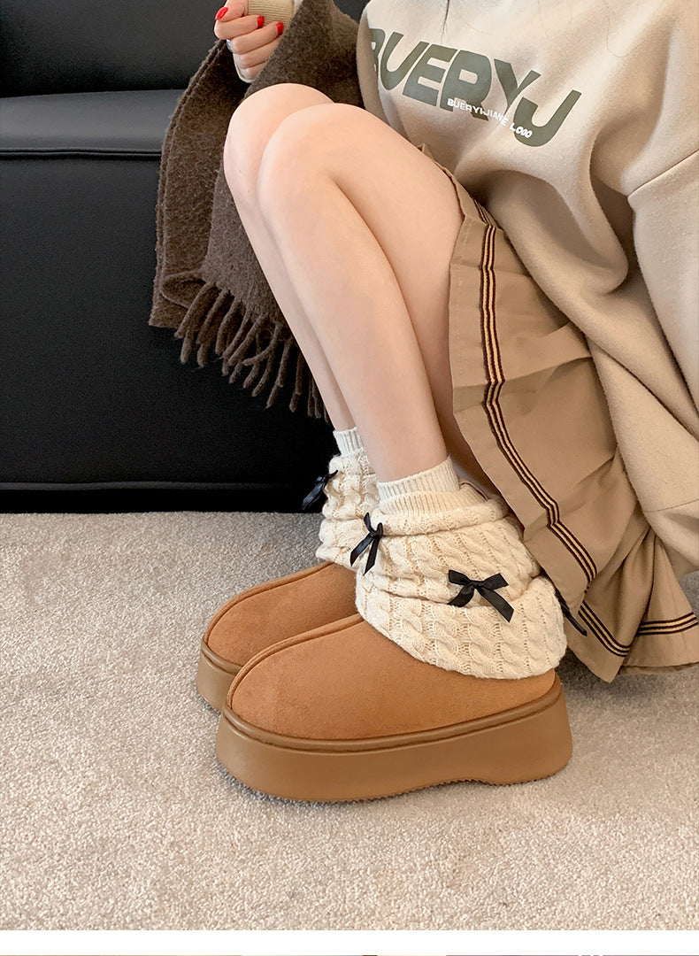 Plush Knit Ribbon Winter Boots