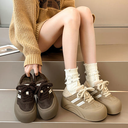 Fuzzy Lace-Up Chunky Sneakers