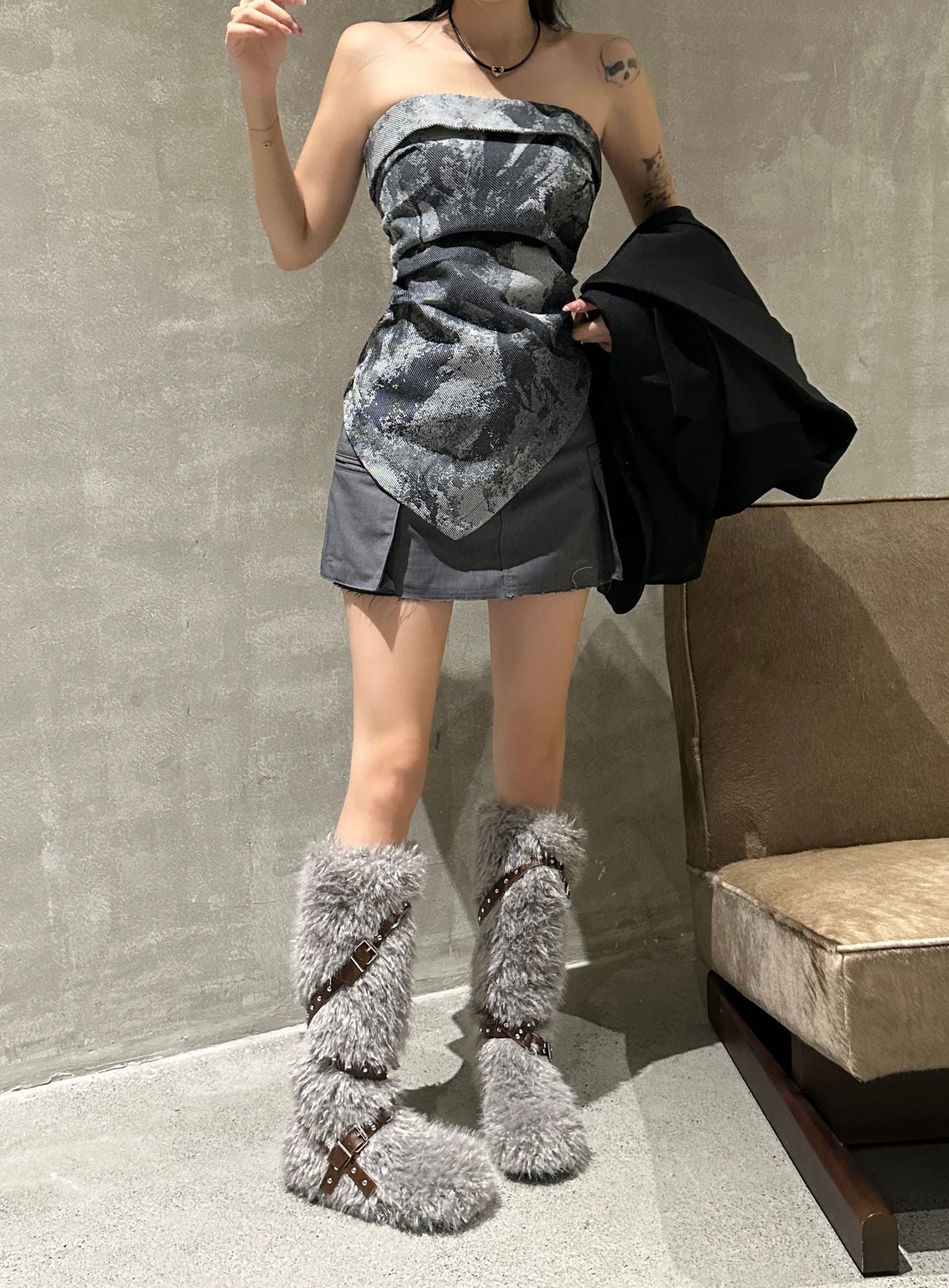 Plush Buckle Fur Boots