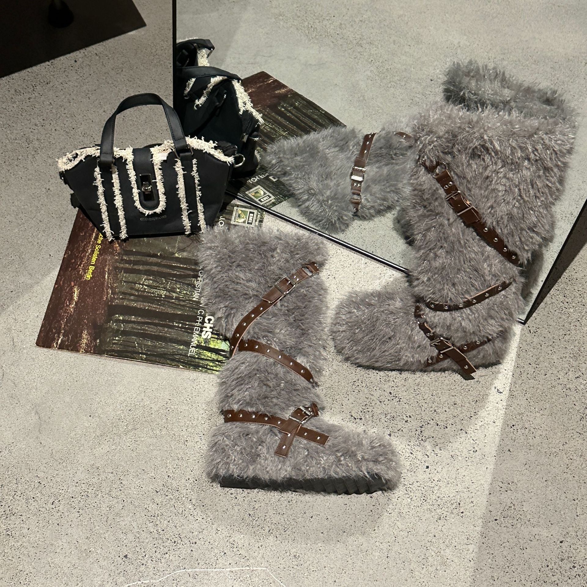 Plush Buckle Fur Boots