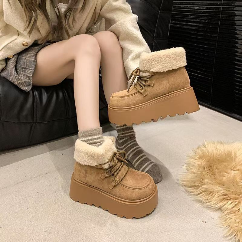 Warm Fleece-Lined Platform Suede Boots