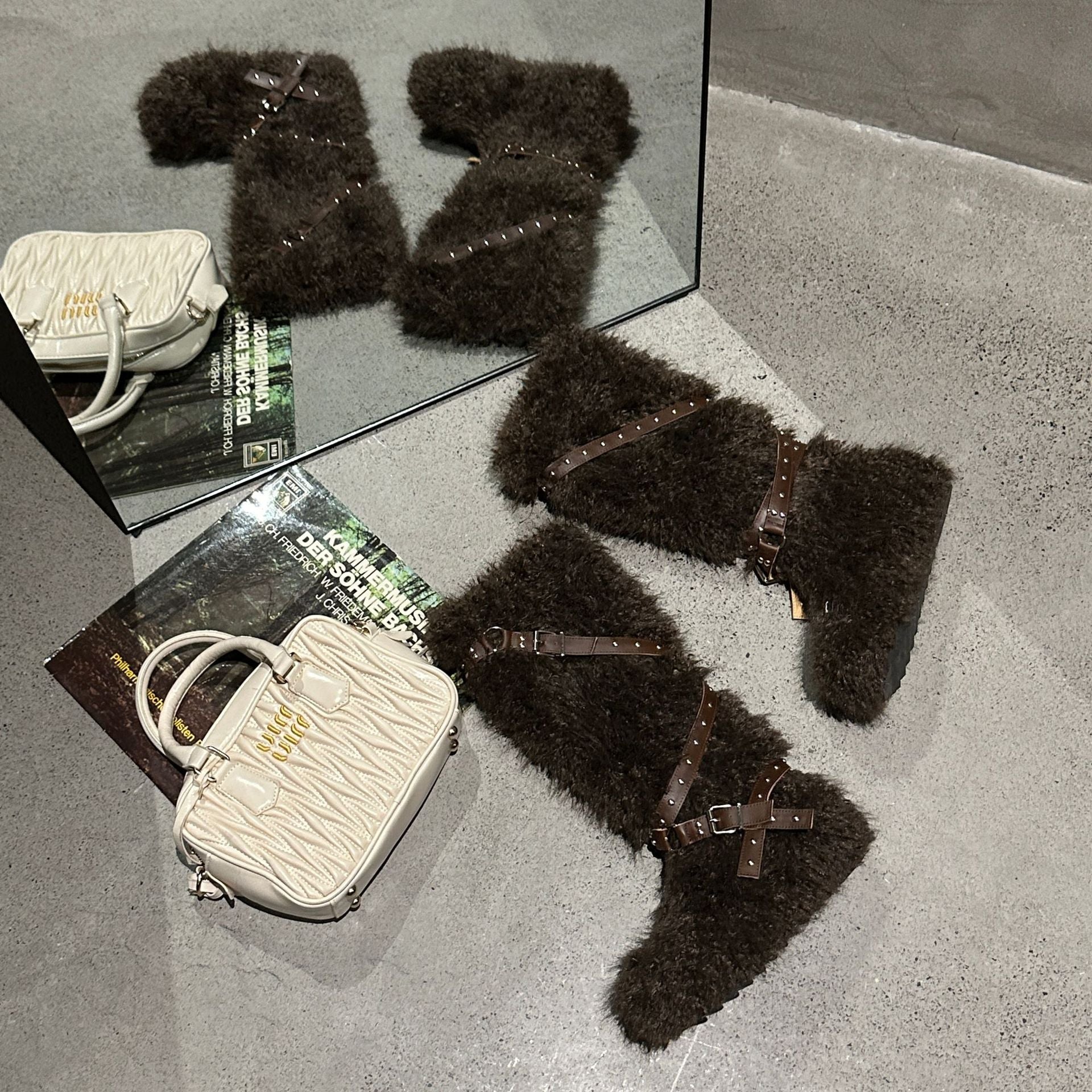 Plush Buckle Fur Boots