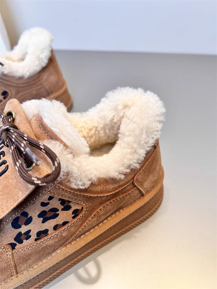 Leopard Print Fuzzy Platform Sneakers