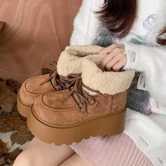 Warm Fleece-Lined Platform Suede Boots