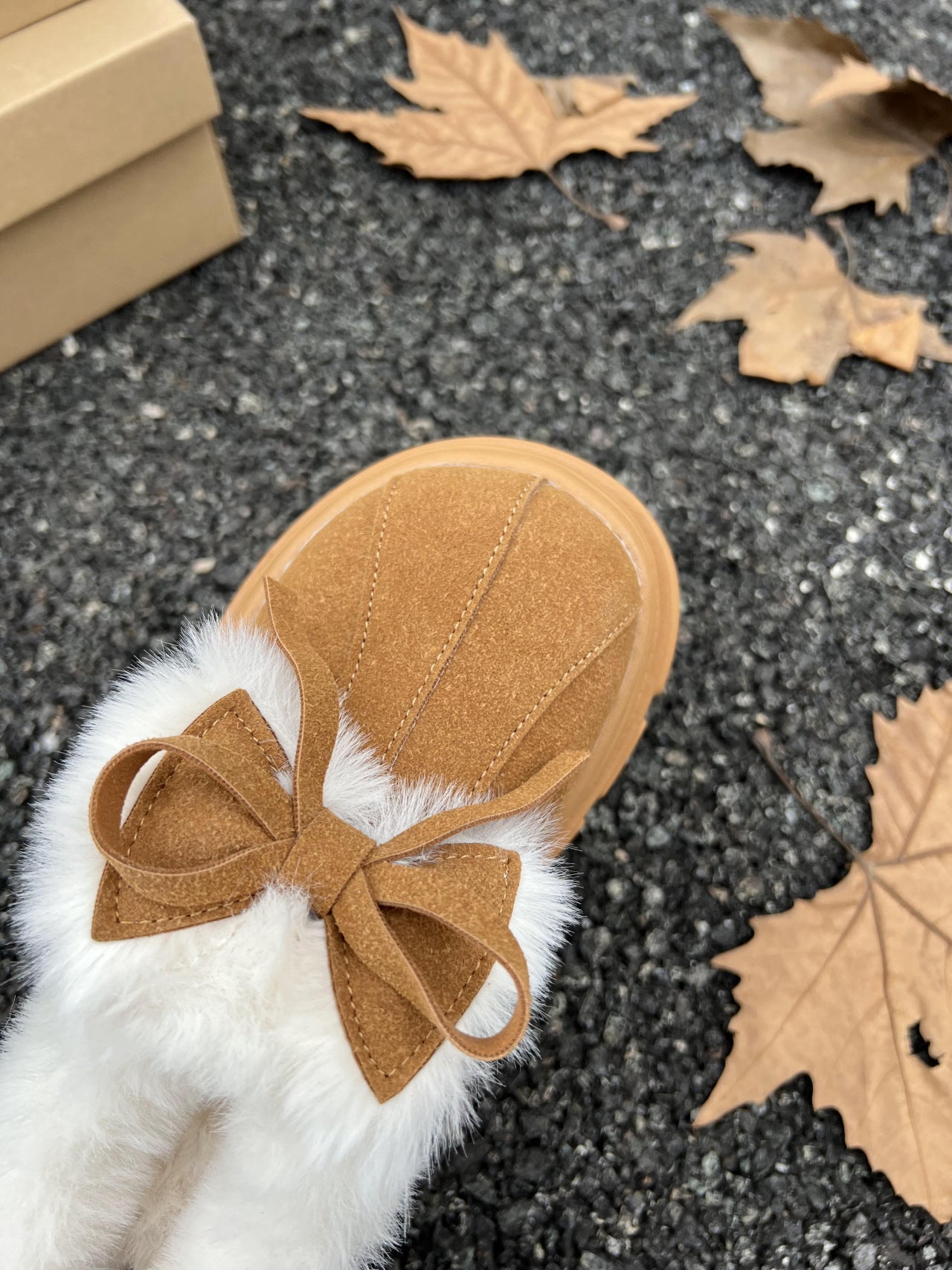 Warm Faux Fur Lined Platform Slippers with Bow Detail