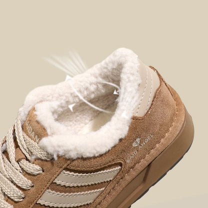 Cozy Faux Fur Lined Platform Sneakers - Suede Leather Casual Shoes