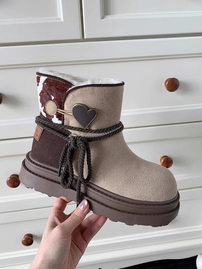 Heart Charm Cozy Suede Boots