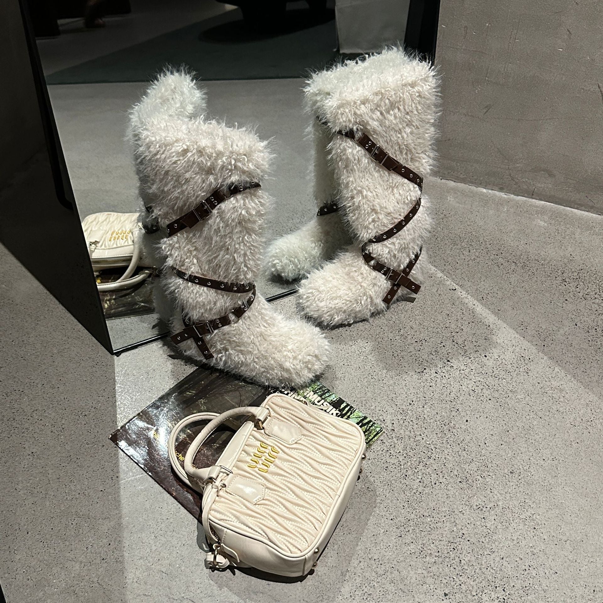 Plush Buckle Fur Boots